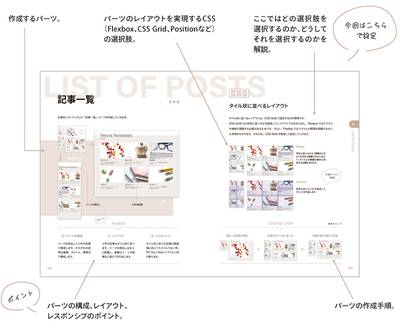 作成するパーツの構成やポイント、パーツを実現するCSSの選択肢や制作手順など。